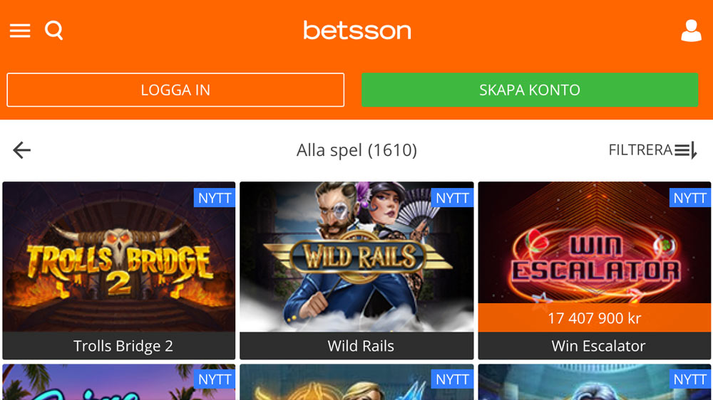 Spelutbud hos Betsson casino