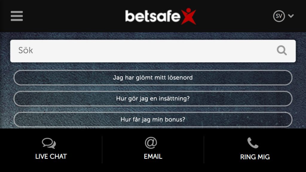 Kundtjänst hos casinot Betsafe