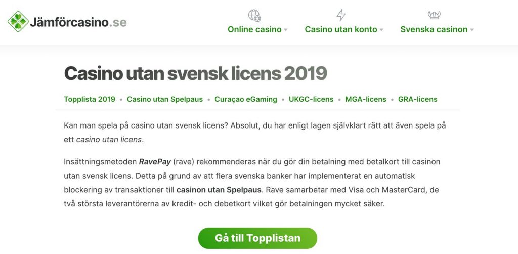 casino utan licens på jämförcasino.se